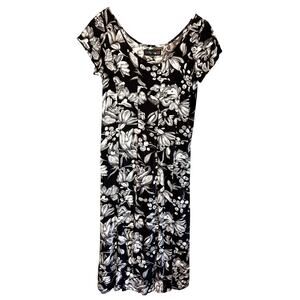 Vintage Jams World Black & White Floral Midi Dress - size Small
